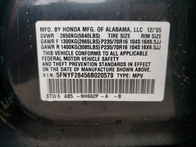 Photo 10 from auction – 2006 HONDA PILOT EX with VIN 5FNYF28456B020579