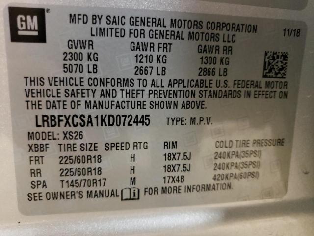 Photo 10 from auction – 2019 BUICK ENVISION E with VIN LRBFXCSA1KD072445