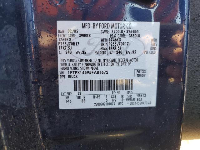 Photo 10 from auction – 2005 FORD F150 with VIN 1FTPX14595FA81672