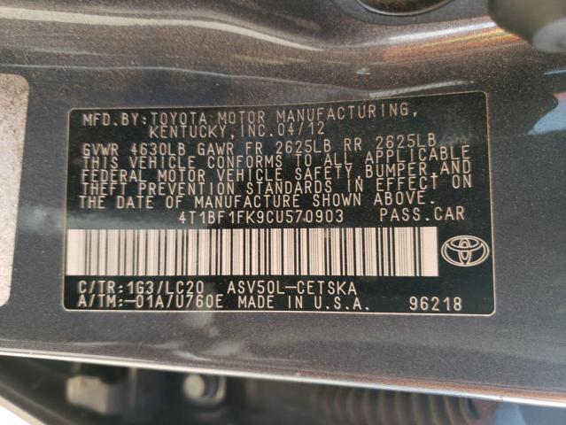Photo 10 from auction – 2012 TOYOTA CAMRY BASE with VIN 4T1BF1FK9CU570903