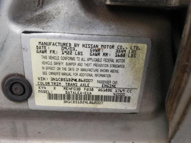 Photo 10 from auction – 2004 NISSAN SENTRA 1.8 with VIN 3N1CB51D24L862007