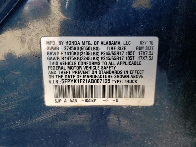 Photo 10 from auction – 2010 HONDA RIDGELINE with VIN 5FPYK1F21AB007125
