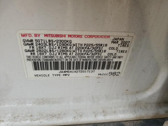 Photo 10 from auction – 2007 MITSUBISHI OUTLANDER with VIN JA4MS41X27Z017137