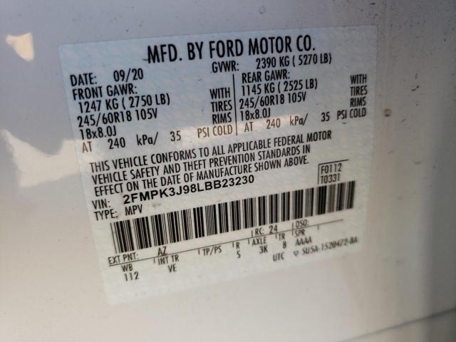 Photo 10 from auction – 2020 FORD EDGE SEL with VIN 2FMPK3J98LBB23230