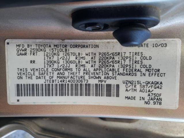 Photo 10 from auction – 2004 TOYOTA 4RUNNER SR with VIN JTEBT14R140030673