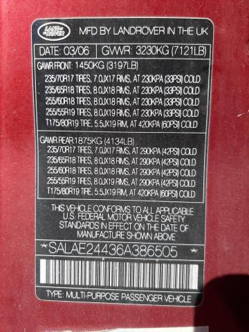 Photo 10 from auction – 2006 LAND ROVER LR3 with VIN SALAE24436A386505