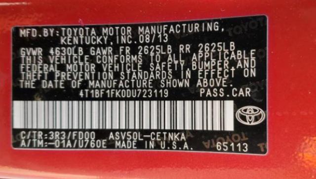 Photo 10 from auction – 2013 TOYOTA CAMRY L with VIN 4T1BF1FK0DU723119