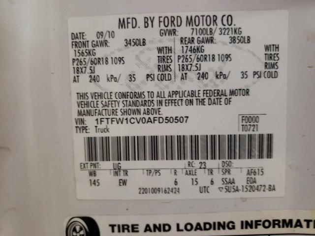 Photo 10 from auction – 2010 FORD F150 SUPER with VIN 1FTFW1CV0AFD50507