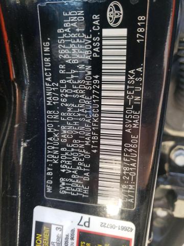 Photo 10 from auction – 2012 TOYOTA CAMRY BASE with VIN 4T1BF1FK6CU177294