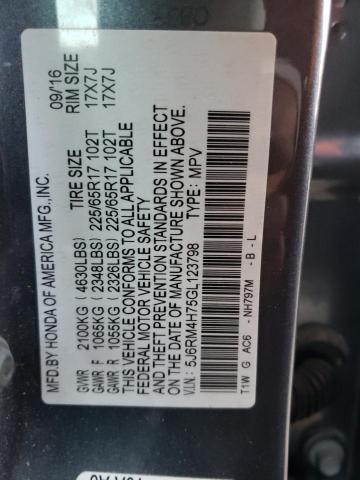 Photo 10 from auction – 2016 HONDA CR-V EXL with VIN 5J6RM4H75GL123798