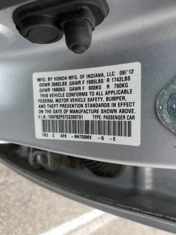 Photo 10 from auction – 2012 HONDA CIVIC LX with VIN 19XFB2F57CE090701