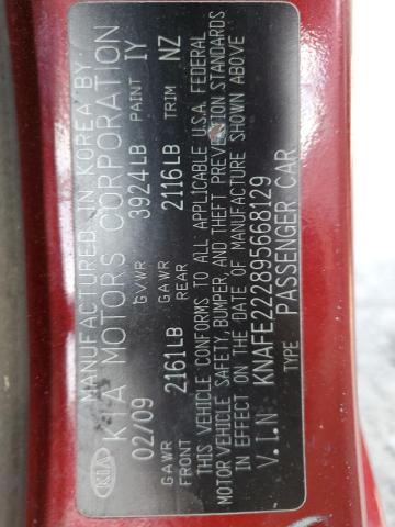 Photo 10 from auction – 2009 KIA SPECTRA EX with VIN KNAFE222895668129