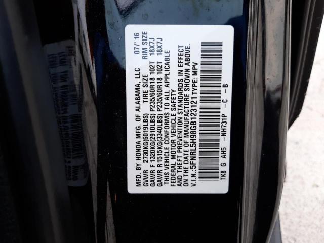 Photo 10 from auction – 2016 HONDA ODDYSSEY with VIN 5FNRL5H98GB123121