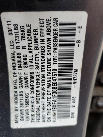 Photo 10 from auction – 2011 HONDA CIVIC VP with VIN 19XFA1F35BE047579