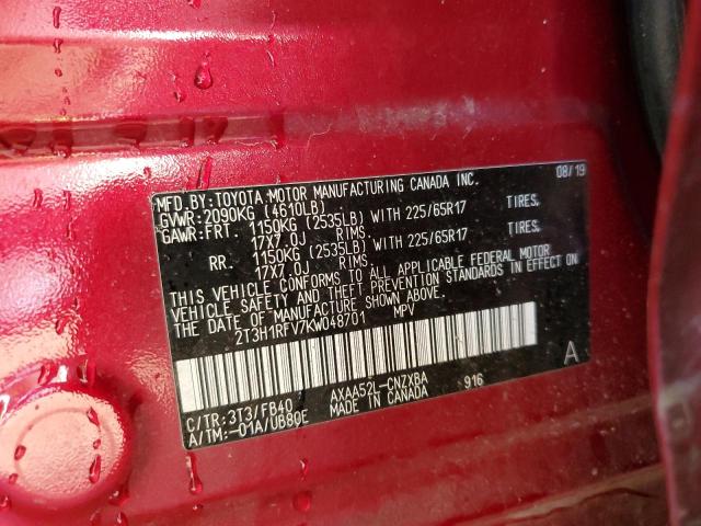 Photo 10 from auction – 2019 TOYOTA RAV4 LE with VIN 2T3H1RFV7KW048701