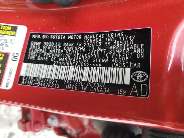 Photo 10 from auction – 2018 TOYOTA COROLLA L with VIN 2T1BURHEXJC024444