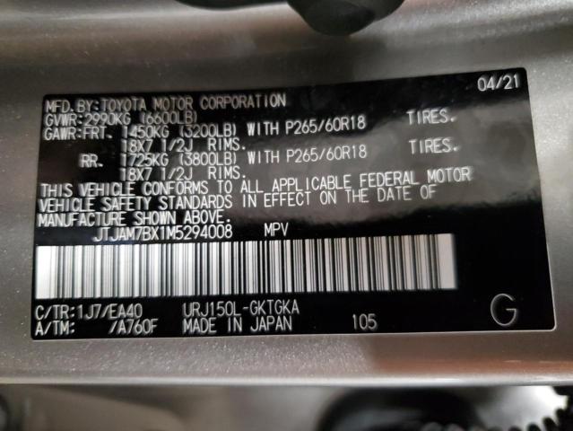 Photo 10 from auction – 2021 LEXUS GX 460 PRE with VIN JTJAM7BX1M5294008