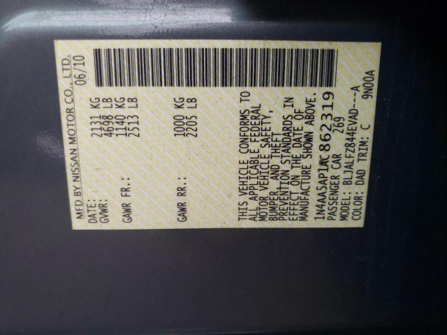 Photo 10 from auction – 2010 NISSAN MAXIMA S with VIN 1N4AA5AP1AC862319