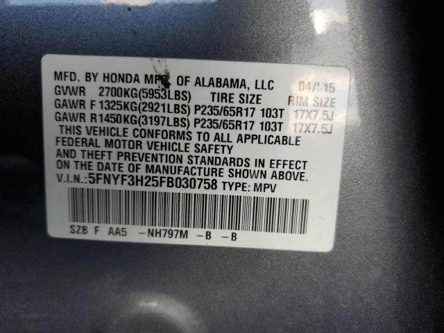 Photo 10 from auction – 2015 HONDA PILOT LX with VIN 5FNYF3H25FB030758