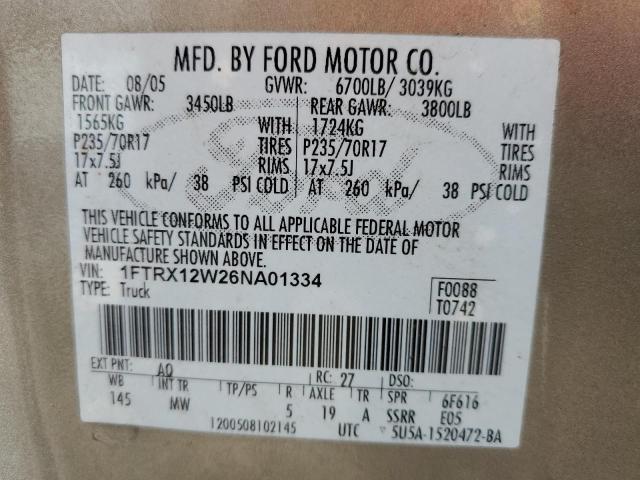 Photo 10 from auction – 2006 FORD F150 with VIN 1FTRX12W26NA01334