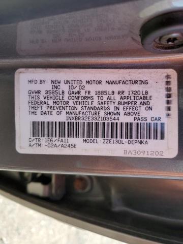 Photo 10 from auction – 2003 TOYOTA COROLLA CE with VIN 1NXBR32E33Z103544