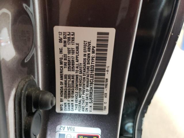 Photo 10 from auction – 2012 HONDA CR-V EXL with VIN 5J6RM3H78CL031833