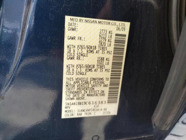 Photo 10 from auction – 2009 NISSAN PATHFINDER with VIN 5N1AR18B19C616383