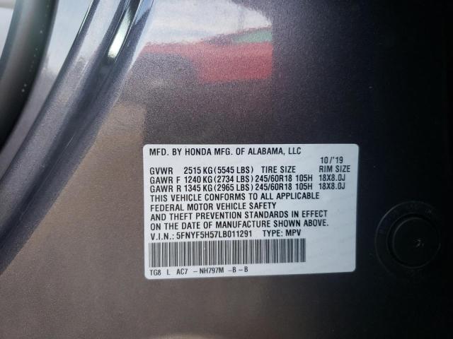 Photo 10 from auction – 2020 HONDA PILOT EXL with VIN 5FNYF5H57LB011291