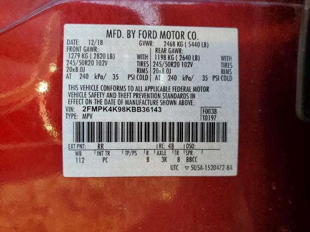 Photo 10 from auction – 2019 FORD EDGE TITAN with VIN 2FMPK4K98KBB36143