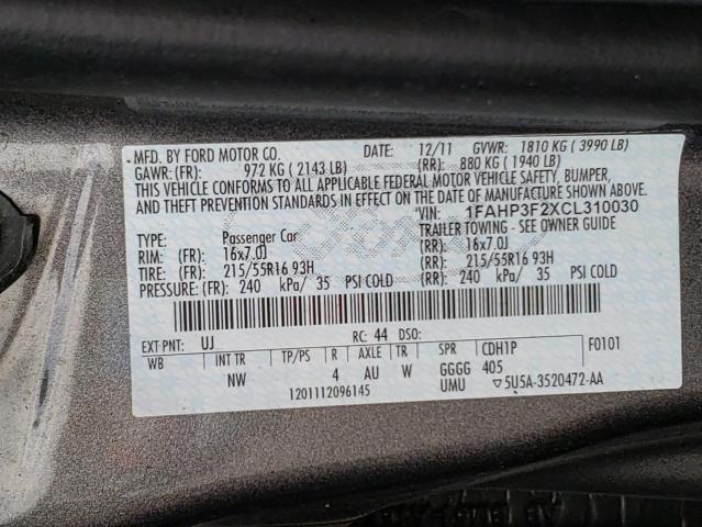 Photo 10 from auction – 2012 FORD FOCUS SE with VIN 1FAHP3F2XCL310030