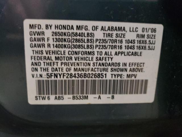 Photo 10 from auction – 2006 HONDA PILOT EX with VIN 5FNYF28436B026851