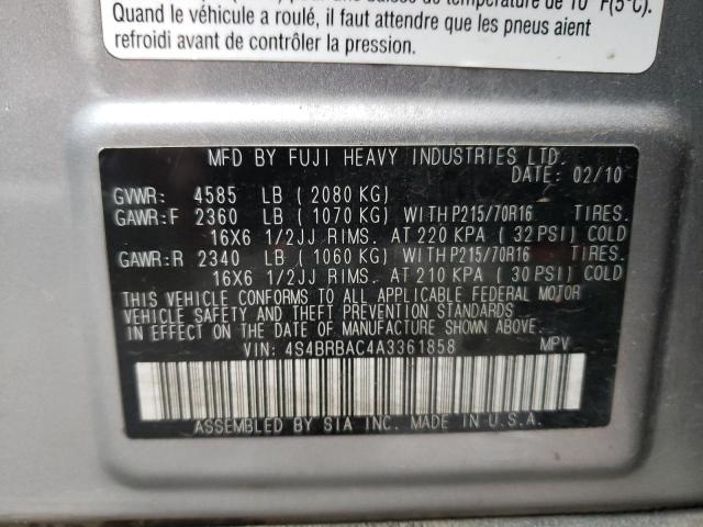 Photo 10 from auction – 2010 SUBARU OUTBACK 2. with VIN 4S4BRBAC4A3361858