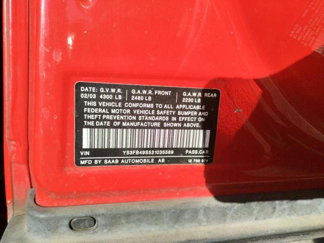 Photo 10 from auction – 2003 SAAB 9-3 LINEAR with VIN YS3FB49S531035589