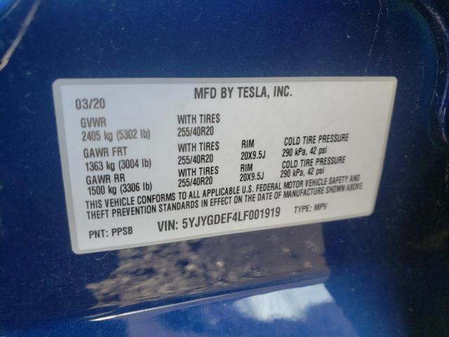 Photo 10 from auction – 2020 TESLA MODEL Y with VIN 5YJYGDEF4LF001919