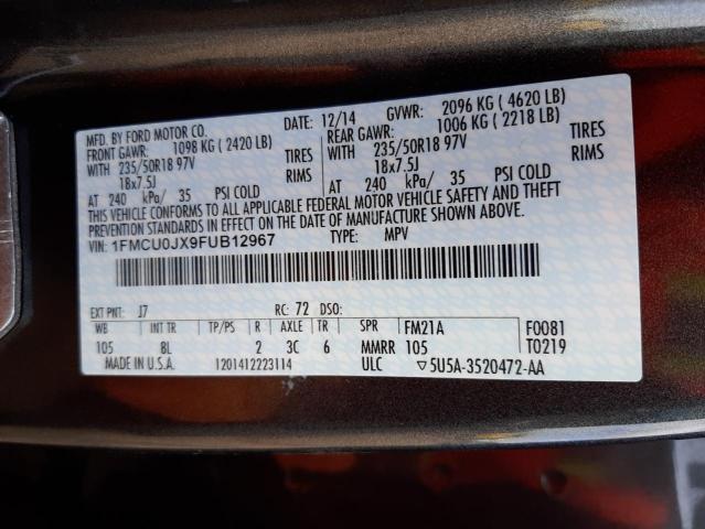 Photo 10 from auction – 2015 FORD ESCAPE TIT with VIN 1FMCU0JX9FUB12967