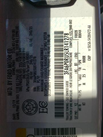 Photo 10 from auction – 2020 FORD FUSION TIT with VIN 3FA6P0RU5LR141278