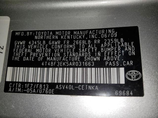 Photo 10 from auction – 2010 TOYOTA CAMRY BASE with VIN 4T4BF3EK5AR031663