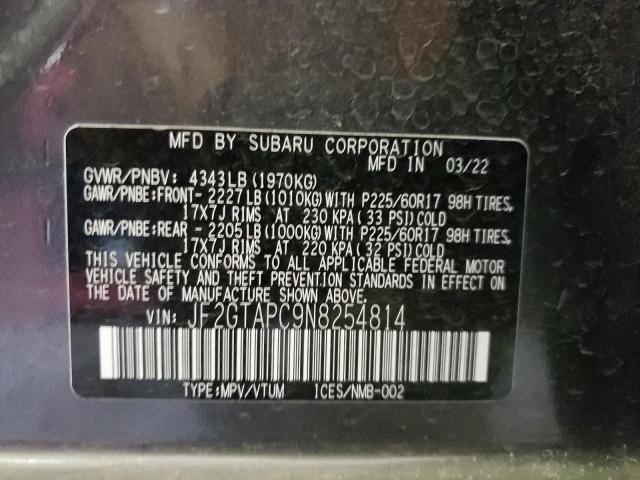 Photo 10 from auction – 2022 SUBARU CROSSTREK with VIN JF2GTAPC9N8254814