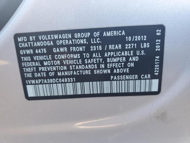 Photo 10 from auction – 2013 VOLKSWAGEN PASSAT S with VIN 1VWAP7A39DC049331