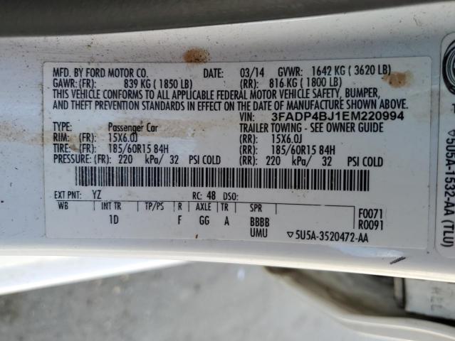 Photo 10 from auction – 2014 FORD FIESTA SE with VIN 3FADP4BJ1EM220994