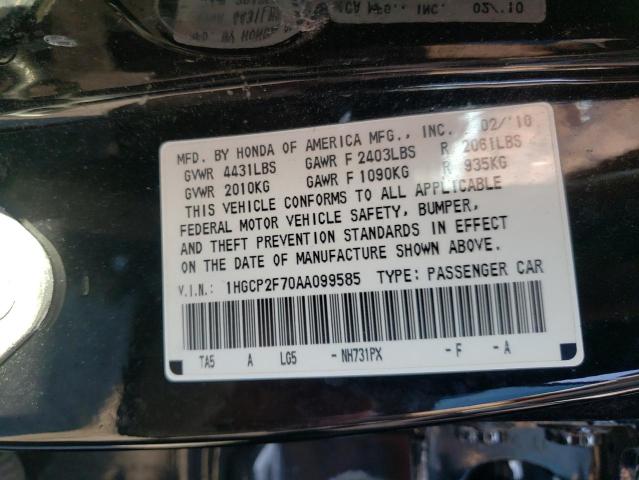 Photo 10 from auction – 2010 HONDA ACCORD EX with VIN 1HGCP2F70AA099585