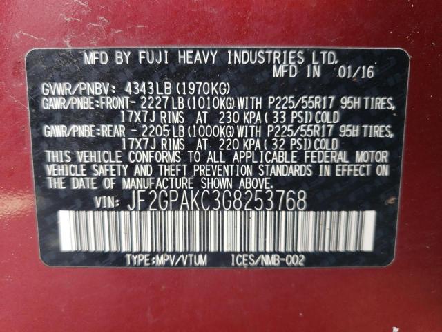 Photo 10 from auction – 2016 SUBARU CROSSTREK with VIN JF2GPAKC3G8253768
