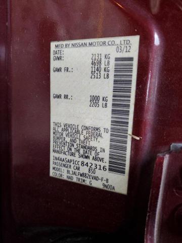 Photo 10 from auction – 2012 NISSAN MAXIMA S with VIN 1N4AA5AP1CC842316