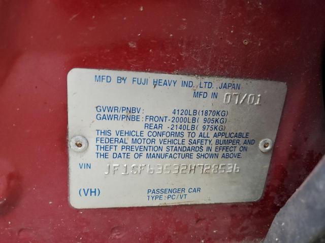 Photo 10 from auction – 2002 SUBARU FORESTER L with VIN JF1SF63532H728536