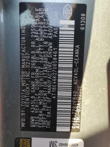 Photo 10 from auction – 2007 TOYOTA CAMRY CE with VIN 4T1BE46K27U658461
