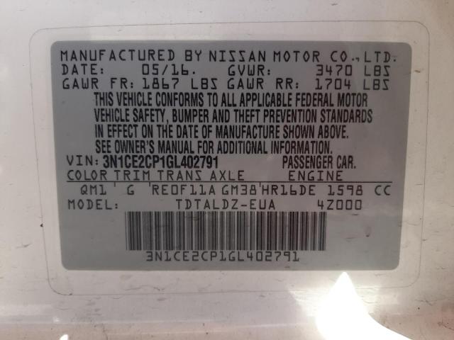 Photo 10 from auction – 2016 NISSAN VERSA NOTE with VIN 3N1CE2CP1GL402791