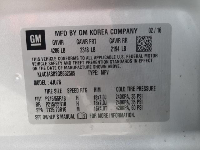 Photo 10 from auction – 2016 BUICK ENCORE with VIN KL4CJASB2GB632585