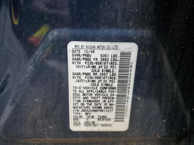 Photo 10 from auction – 2007 NISSAN MURANO with VIN JN8AZ08W97W612227