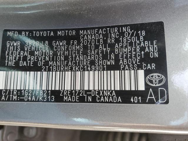 Photo 10 from auction – 2019 TOYOTA COROLLA L with VIN 2T1BURHEXKC149901