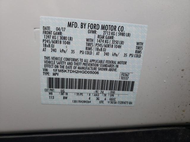 Photo 10 from auction – 2017 FORD EXPLORER X with VIN 1FM5K7DH2HGD05006